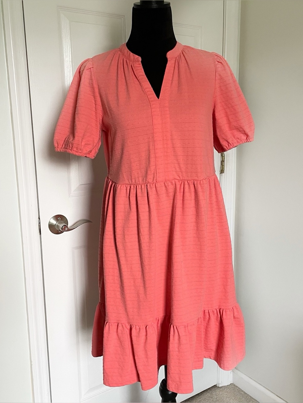 LOFT Coral Puff Sleeve Mini Dress Small